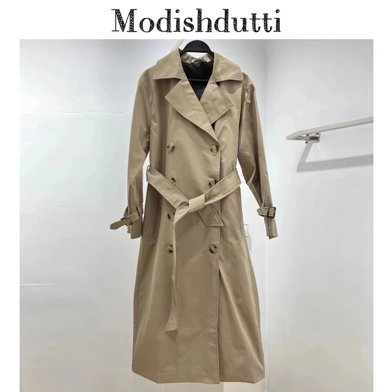 Modishdutti 2024 Spring Autumn Women Fashion Loose Double-breasted Belt Trench Coat Female Solid Simple Casual Windbreaker