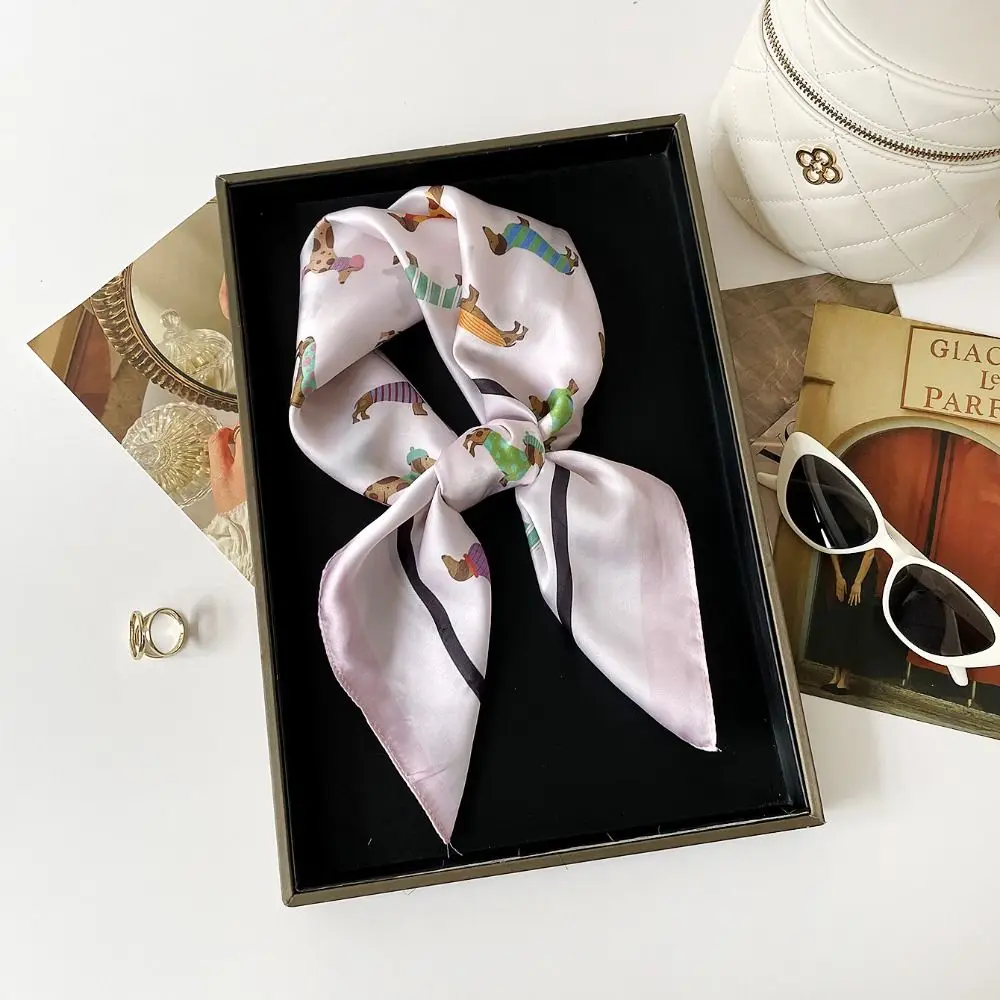 Printed Dachshund Print Print Scarf Geometric Shape Y2K Animal Printed Silk Scarf Spicy Girls Hip Hop Satin Hijab Vacation