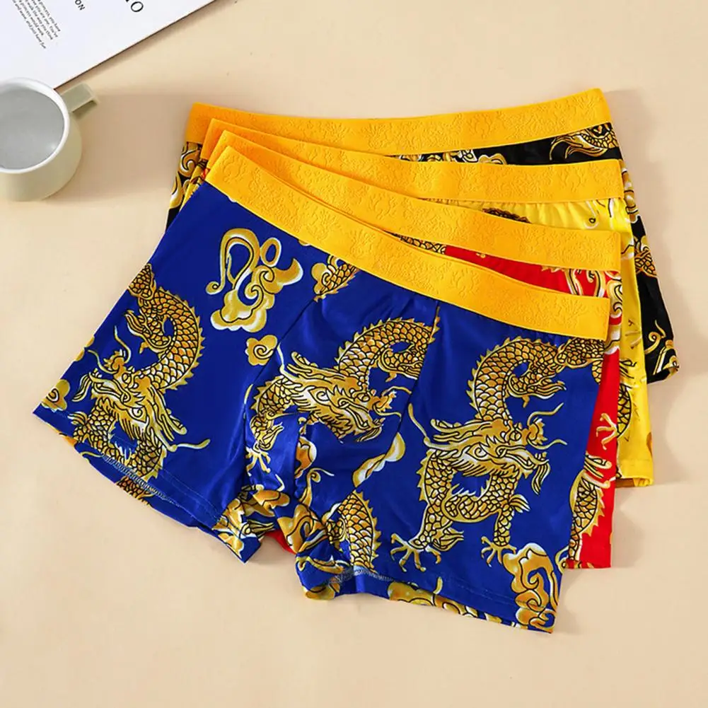 Dragon Pattern Men\'s Underwear Classic Four Seasons Chinese Emperor Shorts Lucky Funny Man U Crotch Boxers Briefs Male Large