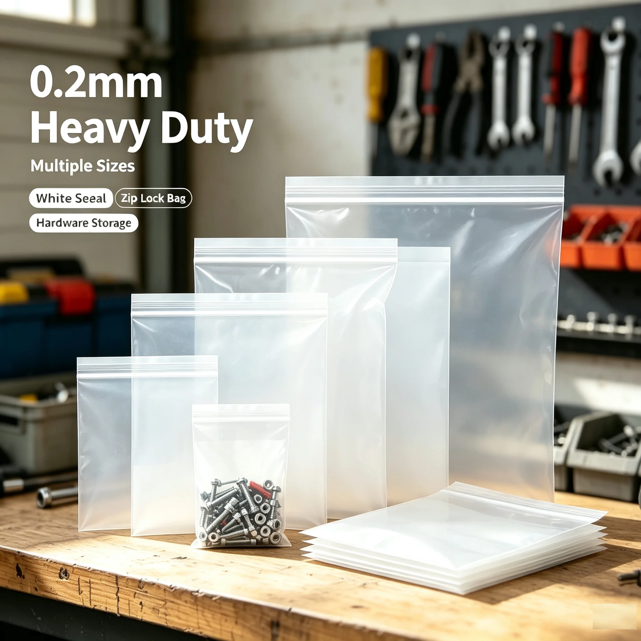 Transparent Reclosable Zip Bags Multi Thickness 0.08/0.1/0.2mm Plastic Sealed Pouches for Kitchen Travel Hardware Packaging