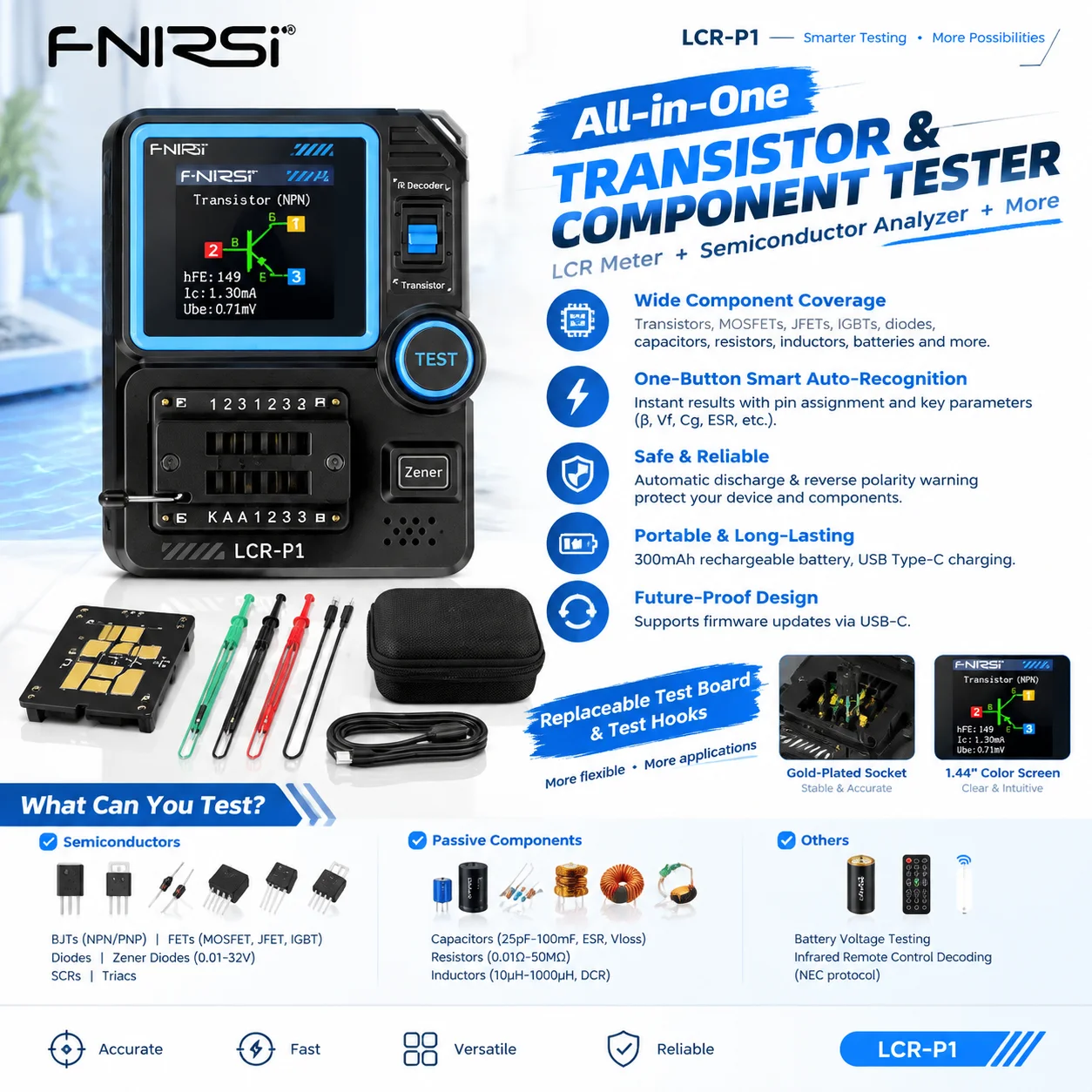 FNIRSI LCR-P1 Transistor Tester Diode Triode Transistor SMD Electronic Component Tester Resistance LCR ESR Meter