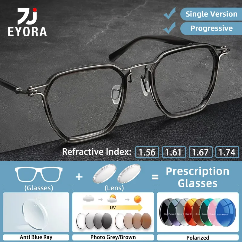 

EYORA Retro Acetate-Ti Full Rim Reading Glasses Myopia Eyewear Hyperopia Anti Blue Light Progressive Photochromic Eyewear Lens