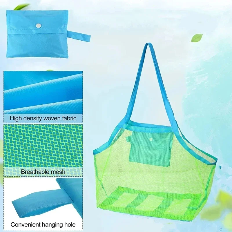 1pc Multicolor Large Mesh Beach Bag, Sand-Away Portable Tote With Convenient Hanging Hole, Breathable  Foldable Storage For Toys