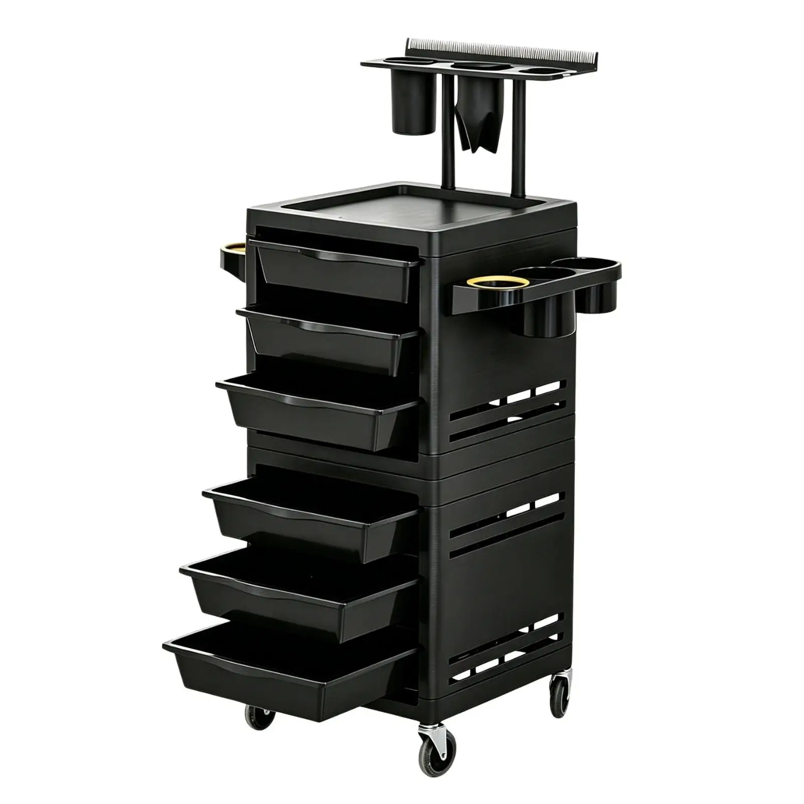 Salon and Barber Tool Trolley Professional Hairdressing Supply Trolley with Side Holders Salon Storage Cart with Drawers