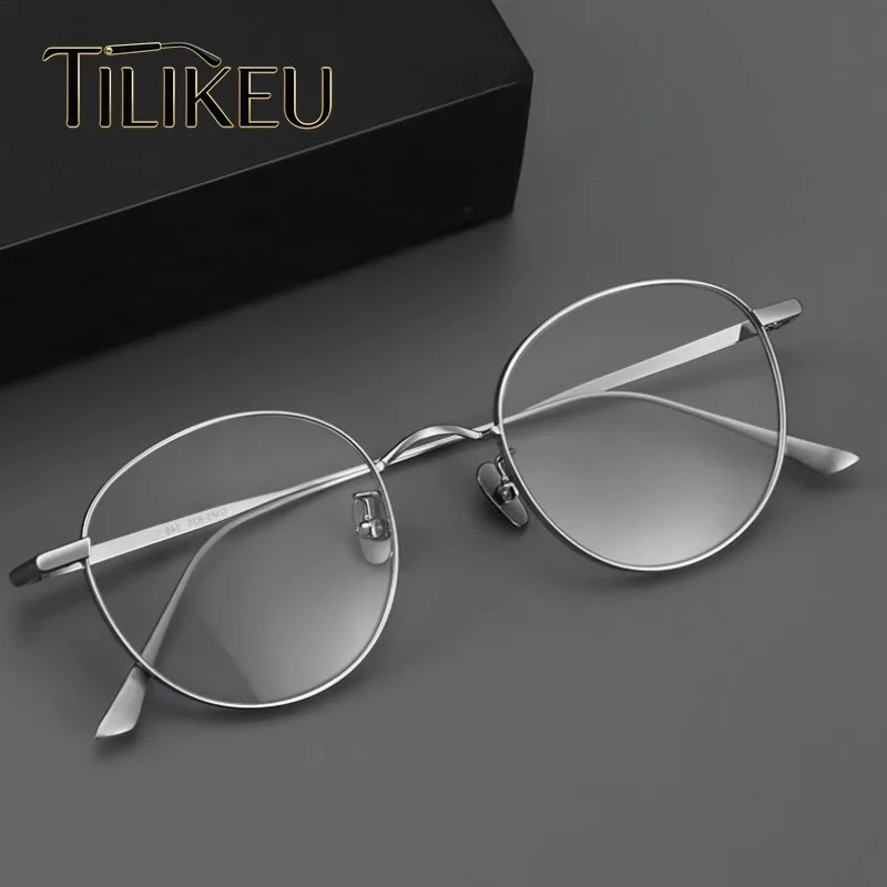 Japanese Fashion Pure Titanium Round Eyeglasses Frame for Men Retro Wide Brim Luxury Designer light Titanium Glasses Frame Women