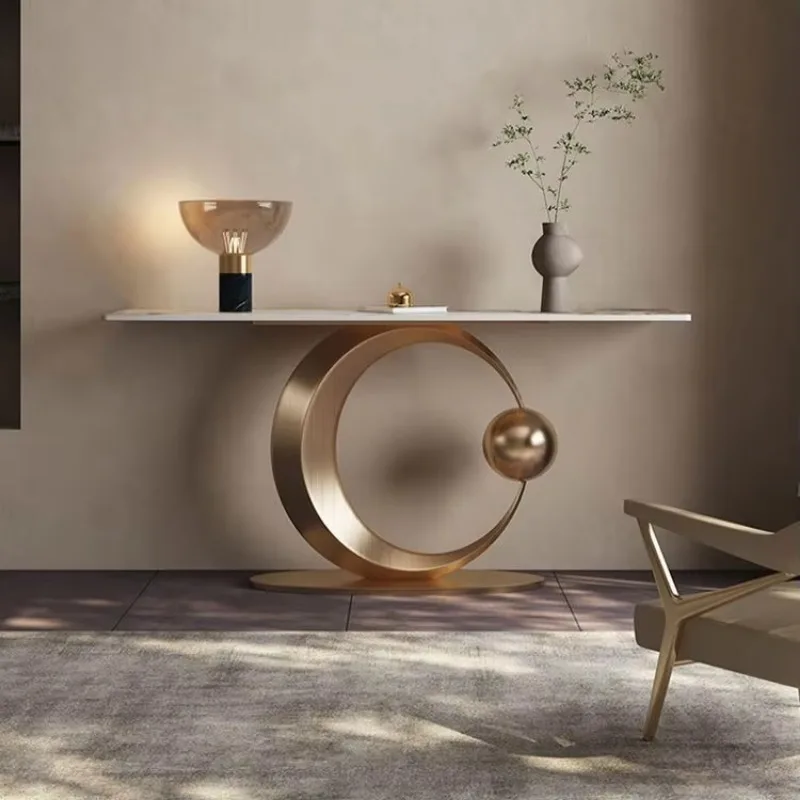 Modern Console Table Marble Top Gold Stainless Steel Frame Luxury Entryway Hallway Desk Chinese Style Home Furniture Decor
