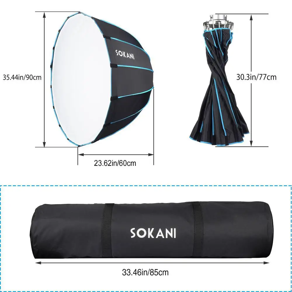 Sokani Deep Octagon Softbox 90cm for Sokani X100 Colbor CL100 Aputure Amaran 300c 200XS 60X S Godox Bowen Mount Light