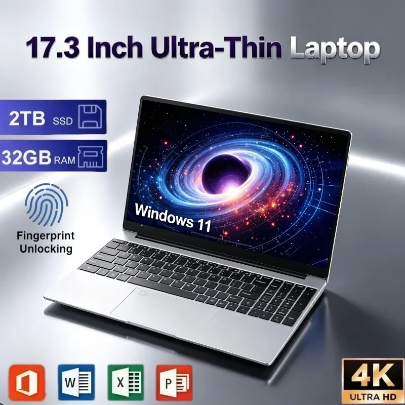 17.3 Inch All-round Notebook Windows 11 Intel 6500Y 32GB RAM 2TB SSD Fingerprint Unlock Laptop For Home & Office