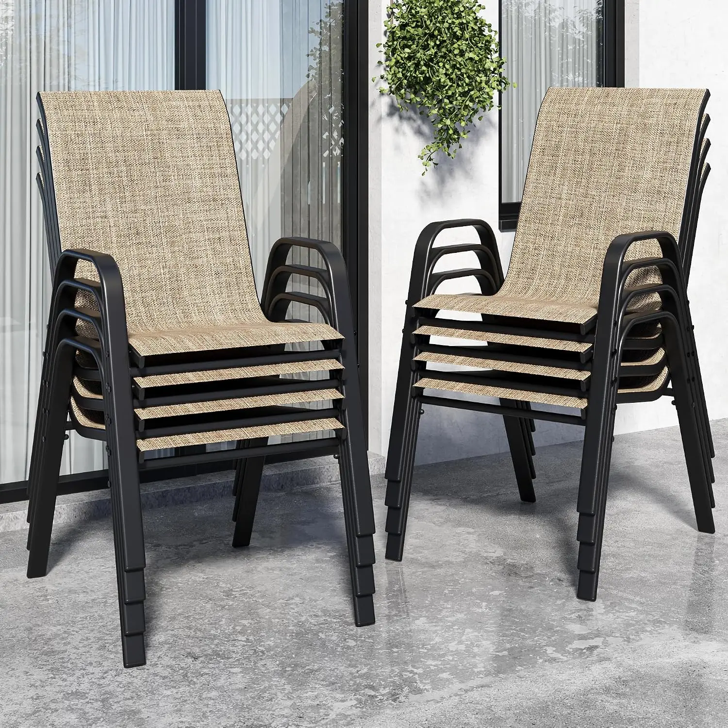 Stackable Patio Dining Chairs Set of 8, Brown, Customized