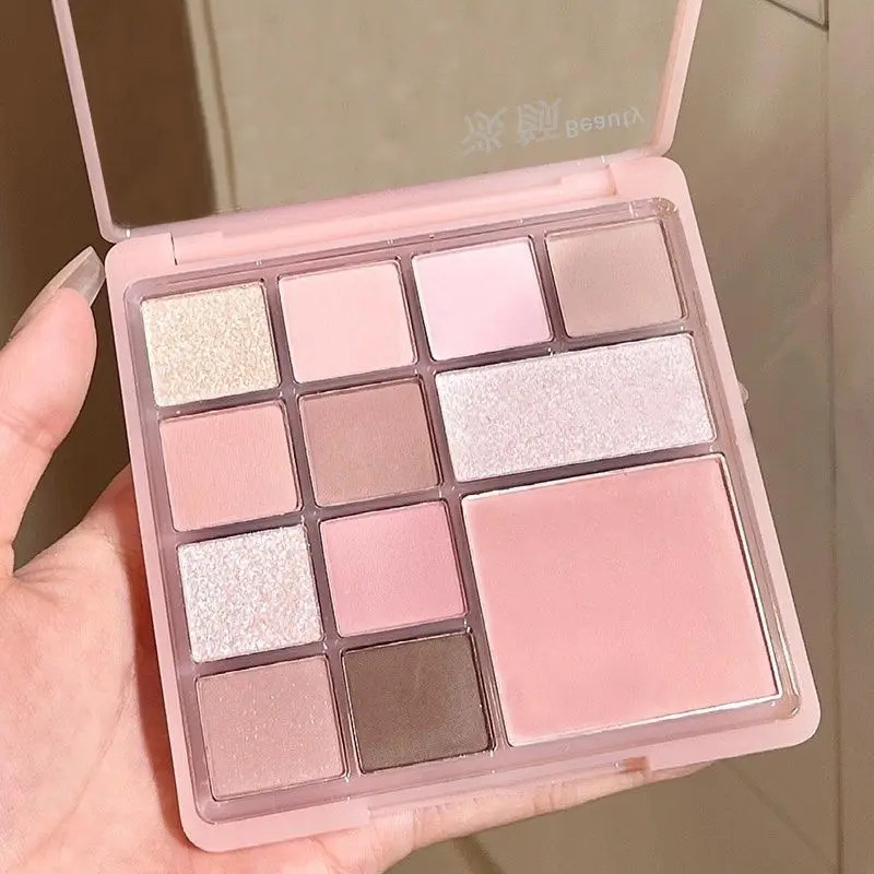 12 لون مسحوق أحمر الخدود ظلال العيون لوحة فتاة المبتدئين ماكياج عارية الوردي عينيه منخفضة التشبع جميع ماتي العين الصباغ