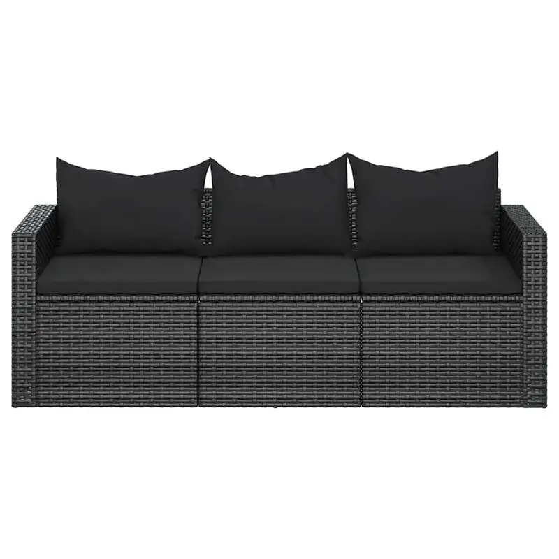 Fotografia 4: Sofá de jardim para 3 pessoas com almofadas, preto, polirattan