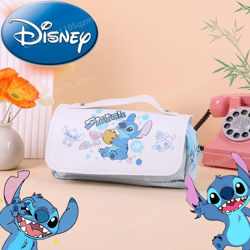 

2024 Disney Stitch Pencil Bag Cartoon Kawaii Pencil Box Children Large Capacity School Supplies Student Stationery Birthday Gift