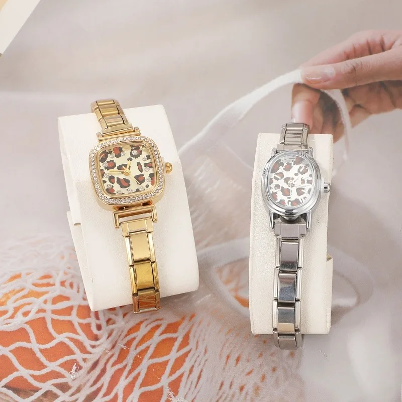 New 10 Styles High Quality Oval Square Leopard Stainless Steel Watch Bracelet For Men Women Friend Birthday DIY Jewelry Gifts