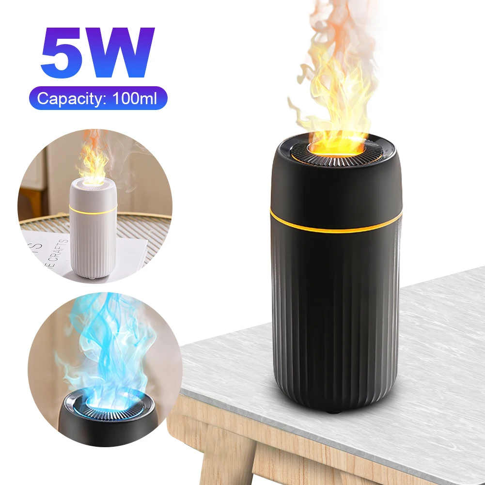 100ml Car Flame Humidifier Diffuser with Colorful Ambient Light Car Flame Light Humidifier Air Freshener for Car Decoration