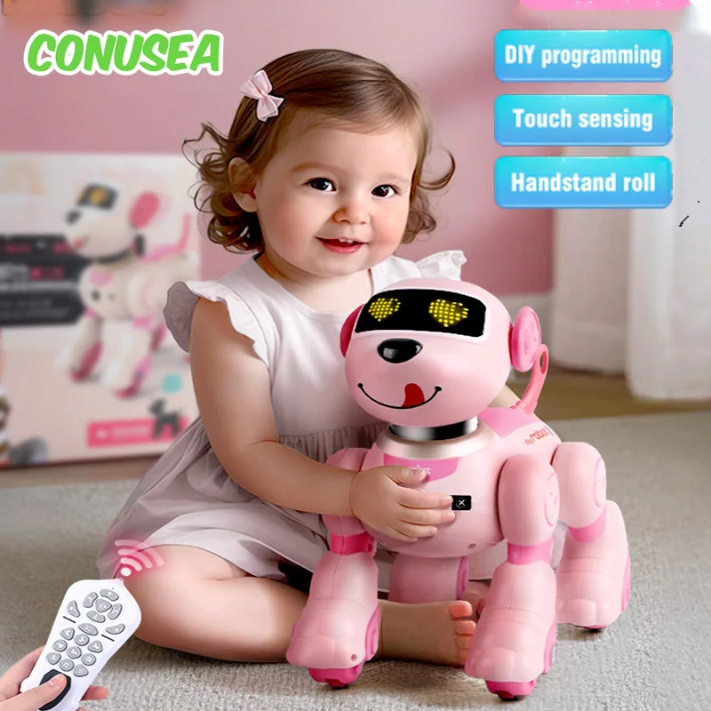 Rc Puppy Intelligent Robot Dog Toy Stunt Remote Control Diy Programming Voice Interactive Children's Electronic Pet Dog Gifts