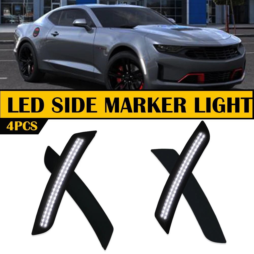 4Pcs LED Side Marker Turn Signal  Light For Chevrolet Camaro LS LT SS ZL1 2016 2017 2018 2019 2020 2021 Smoked Lens Front Rear