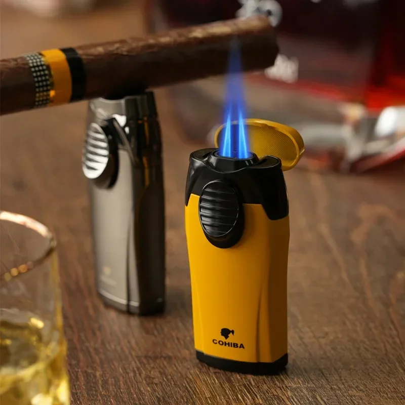 

Metal Outdoor Windproof Butane Gas Lighter Blue Flame 2 Torch Turbo Jet Cigar Welding Torch Butt Cigar Drill Men Gift