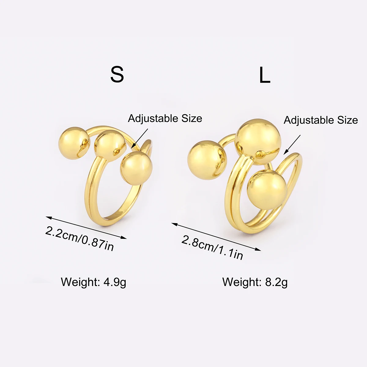 Nidin New Arrival Spherical Shape S/L Size Charm Open Rings Adjustable For Female Male Punk Style Finger Jewelry Accessories