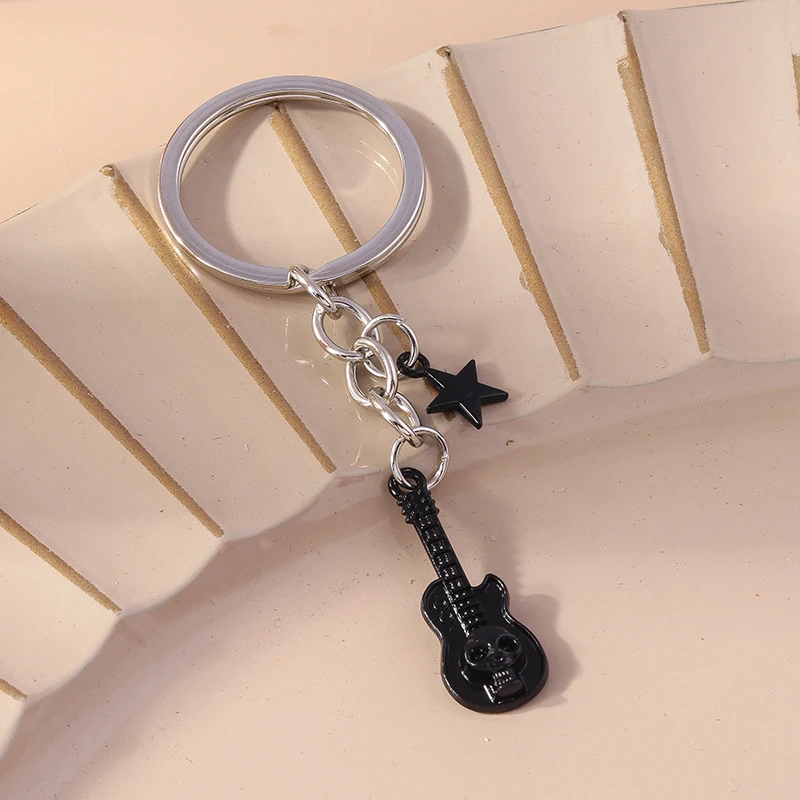 Cute Alloy Guitar Keychain Mini Musical Instruments Keyring Pendant for Women Girls Handbag Accessories DIY  Jewelry Gift