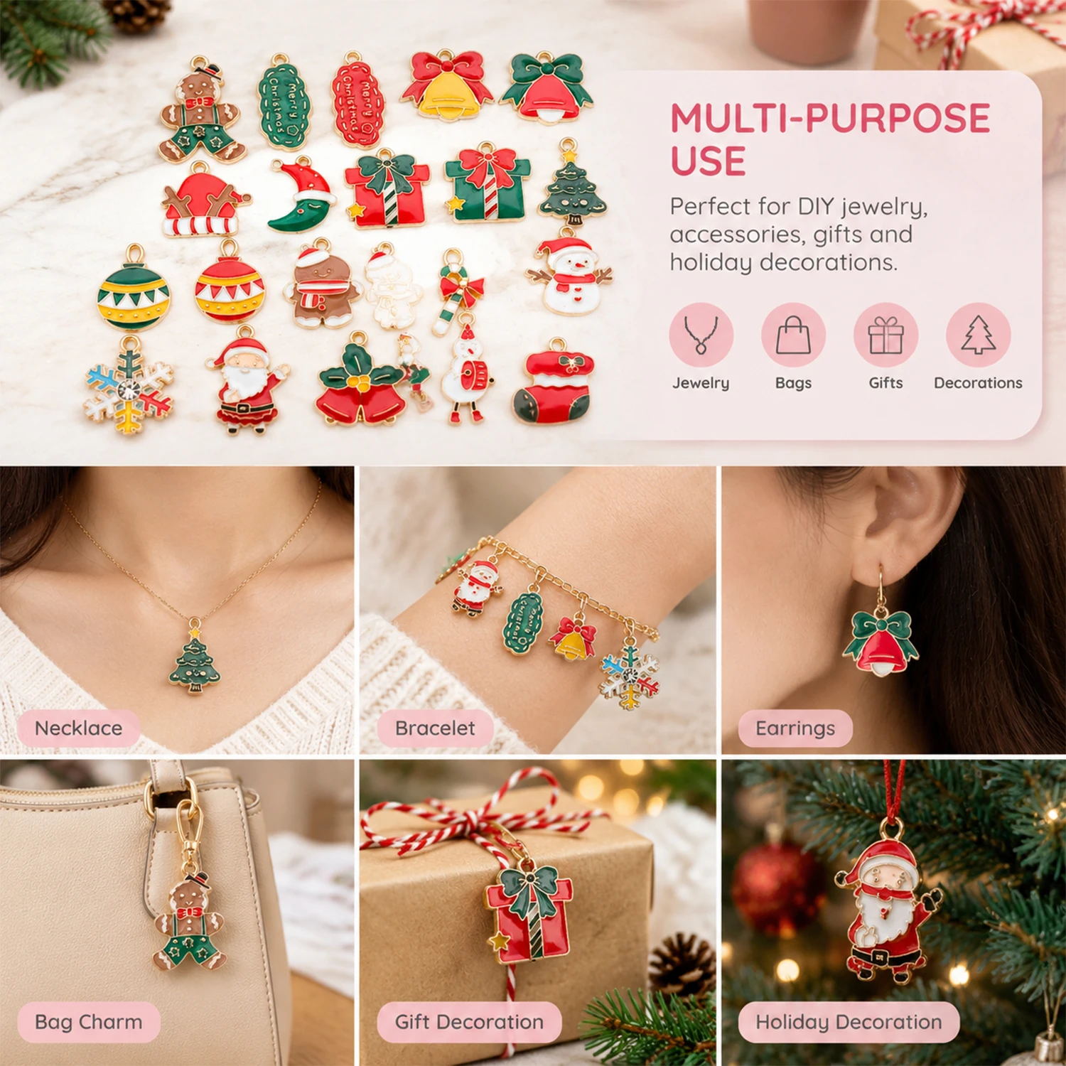 Randomly Mix 20pcs Alloy Enamel Christmas Pendant Jewelry Making DIY Keychain Earrings Charms for Jewelry Bracelets Necklace