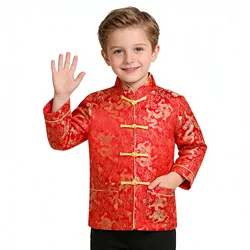 Chinese New Year Children Jacket Boys Coat Tang Clothes Costumes Baby Boy Coat Red Navy Dragon Outfits Yellow Outerwear