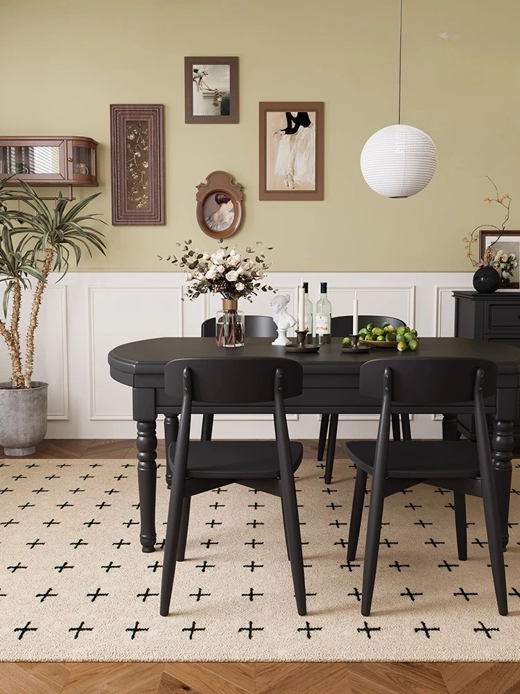 TTRetro All Solid Wood Dining Table Retractable Variable Round Table Household Small Apartment Dining Table