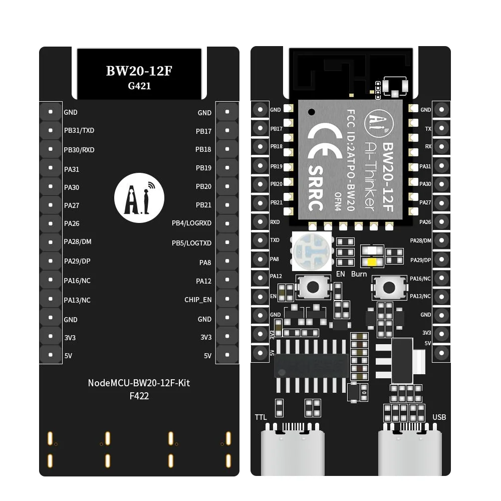 BW20-12F-Kit Development Board with Built-in RTL8711 Dual-Band Wi-Fi/BLE 5.0 SoC Chip, Supports BLE Long Range/HT20/HT40 Mode