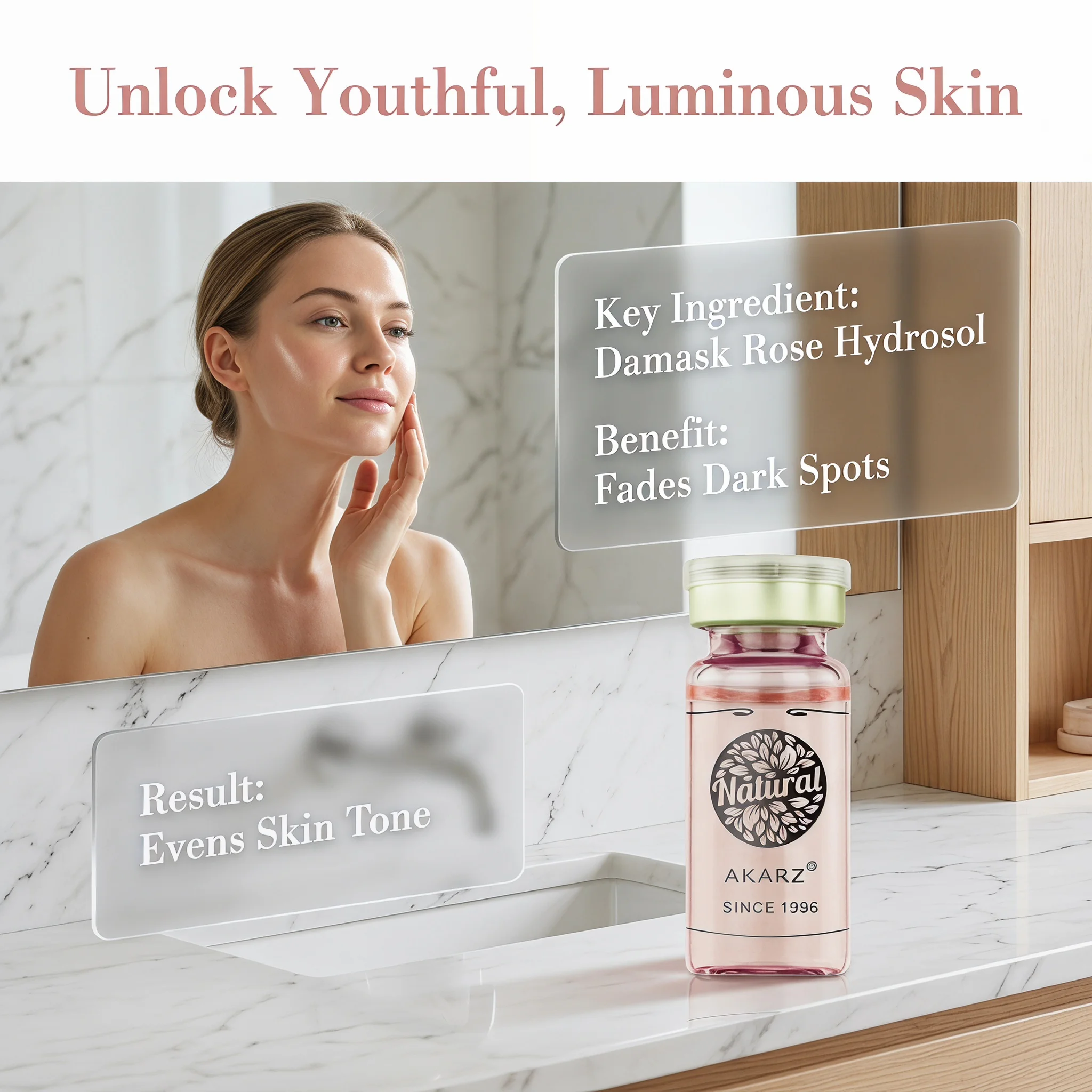 AKARZ Rose Essence Whitening Serum - Hydrating & Anti-Wrinkle for Beautiful Skin