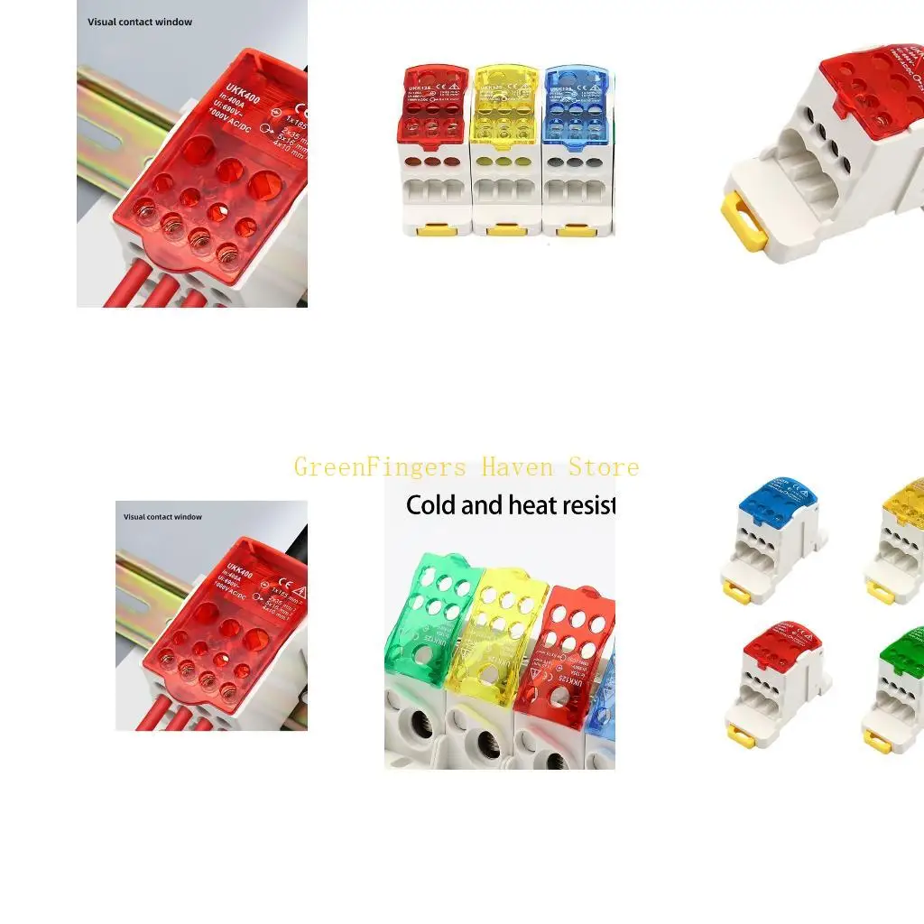 F68D 8 Port Electrical Splitters Box DIN Clamps Sturdy Brass Contacts High Strength Plastic Construction Daily Use