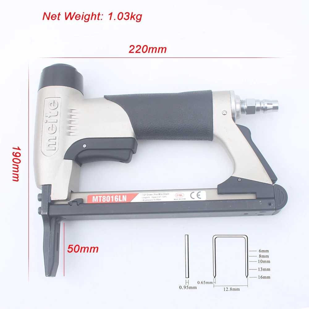 Imagem -02 - Meite Mt8016ln 21ga. Coroa Fina Fio Grampeador Grampeador Pneumático Trabalhando a Pressão do ar 128 Milímetros 67kgf Cm2