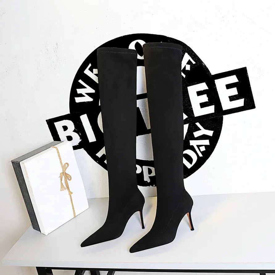

2026 Women Catwalk Boots 8.5cm High Heels Over The Knee Thigh High Boots Lady Stripper Long Suede Boots Winter Sexy Fetish Shoes