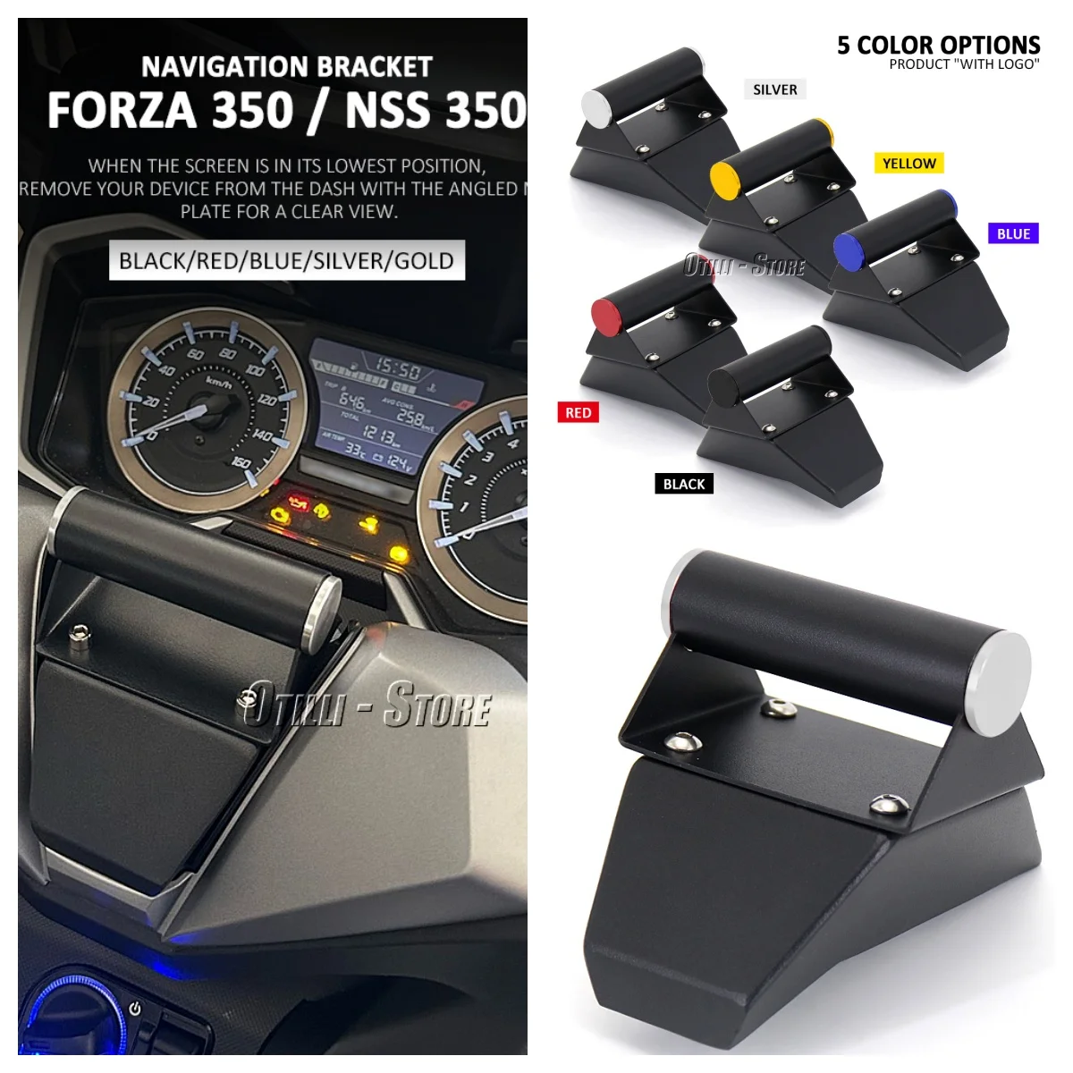 

Motorcycle GPS Navigation Bracket For Honda Forza 350 Nss 350 2021 Fast Charging Phone Holder Stainless Mounting Bracket Adapter