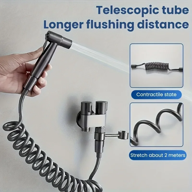 Handheld Stainless Steel Nozzle Bidet Toilet Companion Set Wall Mounted One in Two Out Angle Valve Kit Bathroom Accessories