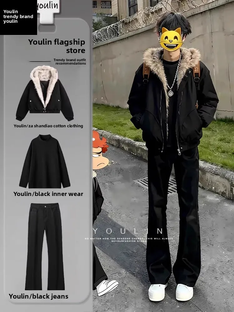 

Мужской зимний комплект в американском ретро-стиле: хлопковая куртка с капюшоном и брюки, с дизайном «Горный орел», теплый повседневный спортивный костюм