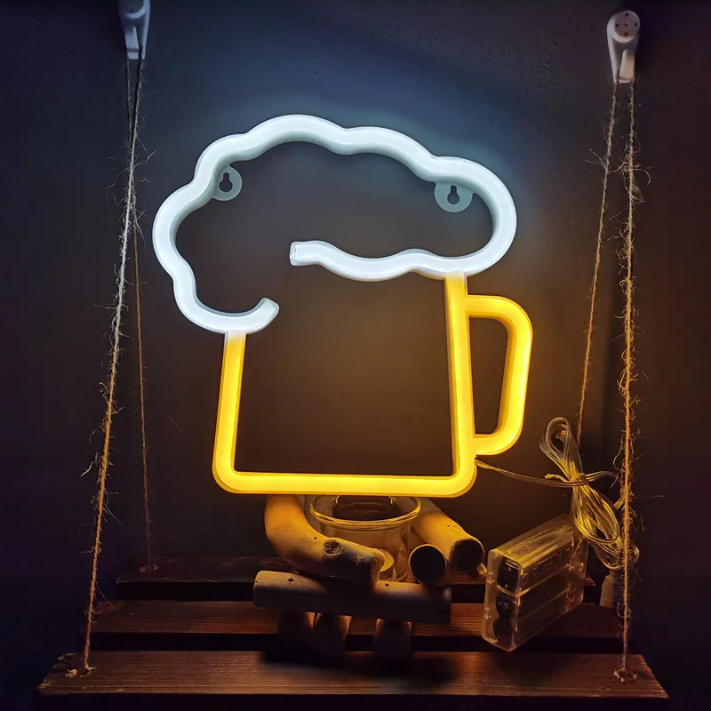 Beer Glass LED Neon Light Glowing Festival Decoration Desktop Atmosphere Neon Lamp KTV Bar Home Party Decor Adult Children Gift