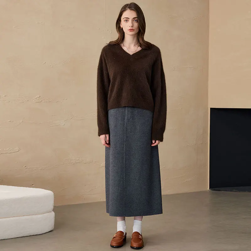 

Свободный кашемировый вязаный свитер с v-образным вырезом, женский пуловер большого размера из шерсти яка, ленивый стиль, осень-зима, теплые базовые топы, повседневный трикотаж