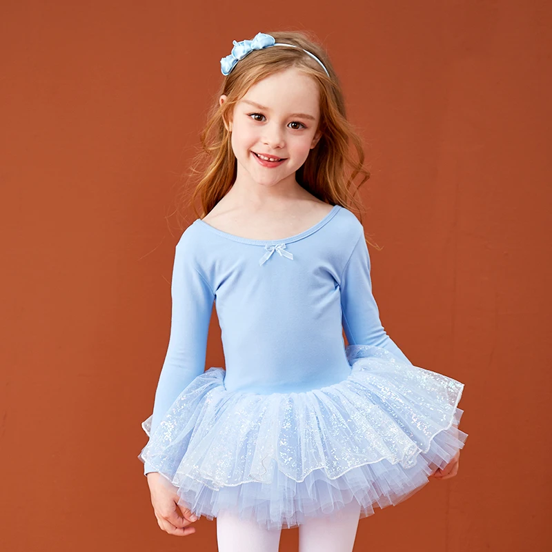 Kids Katoen Turnen Turnpakje Meisjes Balletjurk Kids Lange Mouw Dance Turnpakje Tutu Dancewear Ballerina Kleding Voor Meisjes