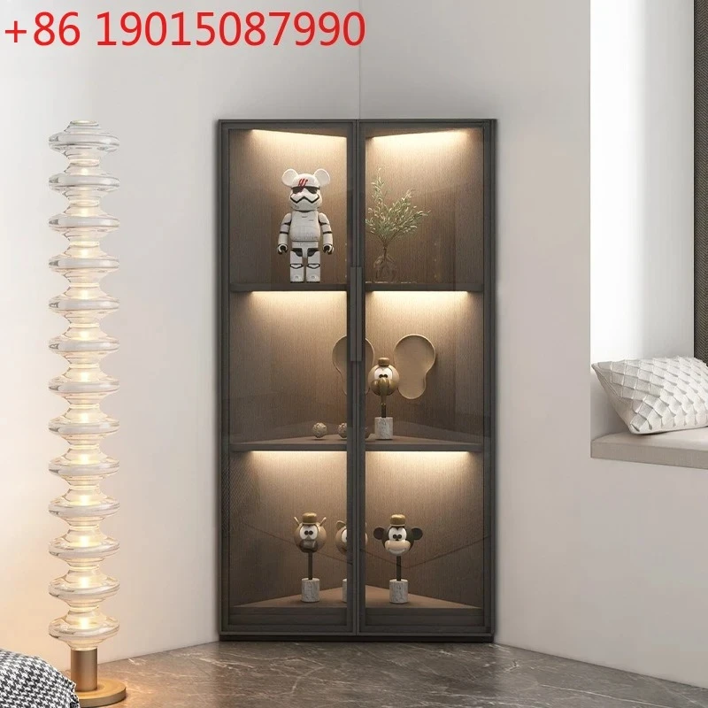 Nordic medieval solid wood corner cabinet household living room triangular high-end display cabinet light luxury