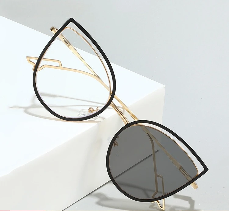 Trendige Farbwechselbrille, Anti-Blaulicht-Brille, modische flache Lichtbrille für Damen, Katzenaugenrahmen