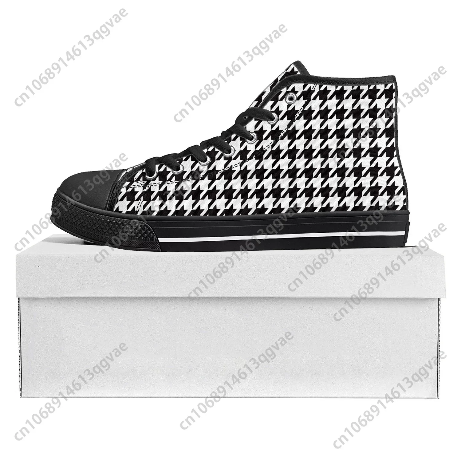 

Houndstooth Pattern High Top High Quality Sneakers Mens Womens Teenager Canvas Sneaker Casual Couple Shoes Custom Shoe Black