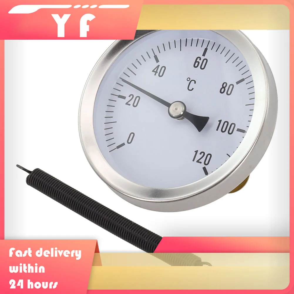 

Биметаллический трубчатый термометр, диапазон температуры 0-120 ° C с фиксирующей пружиной, металлический датчик температуры, пружинный биметаллический термометр