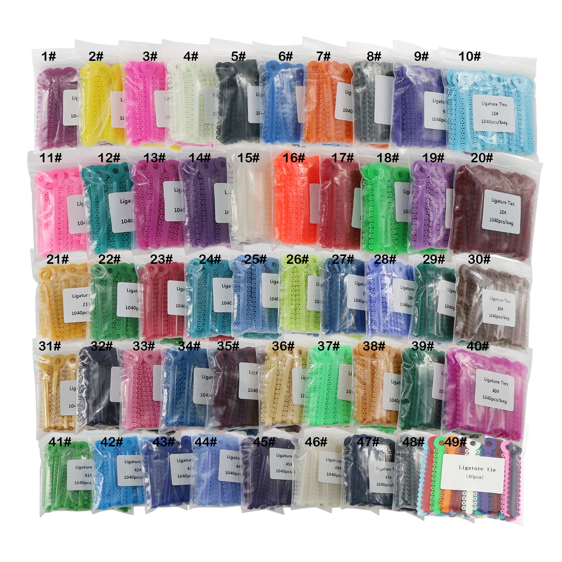 1040Pcs/Pack Dental Orthodontic Elastic Rubber Bands Ligature Ties 49 Colors For Choose