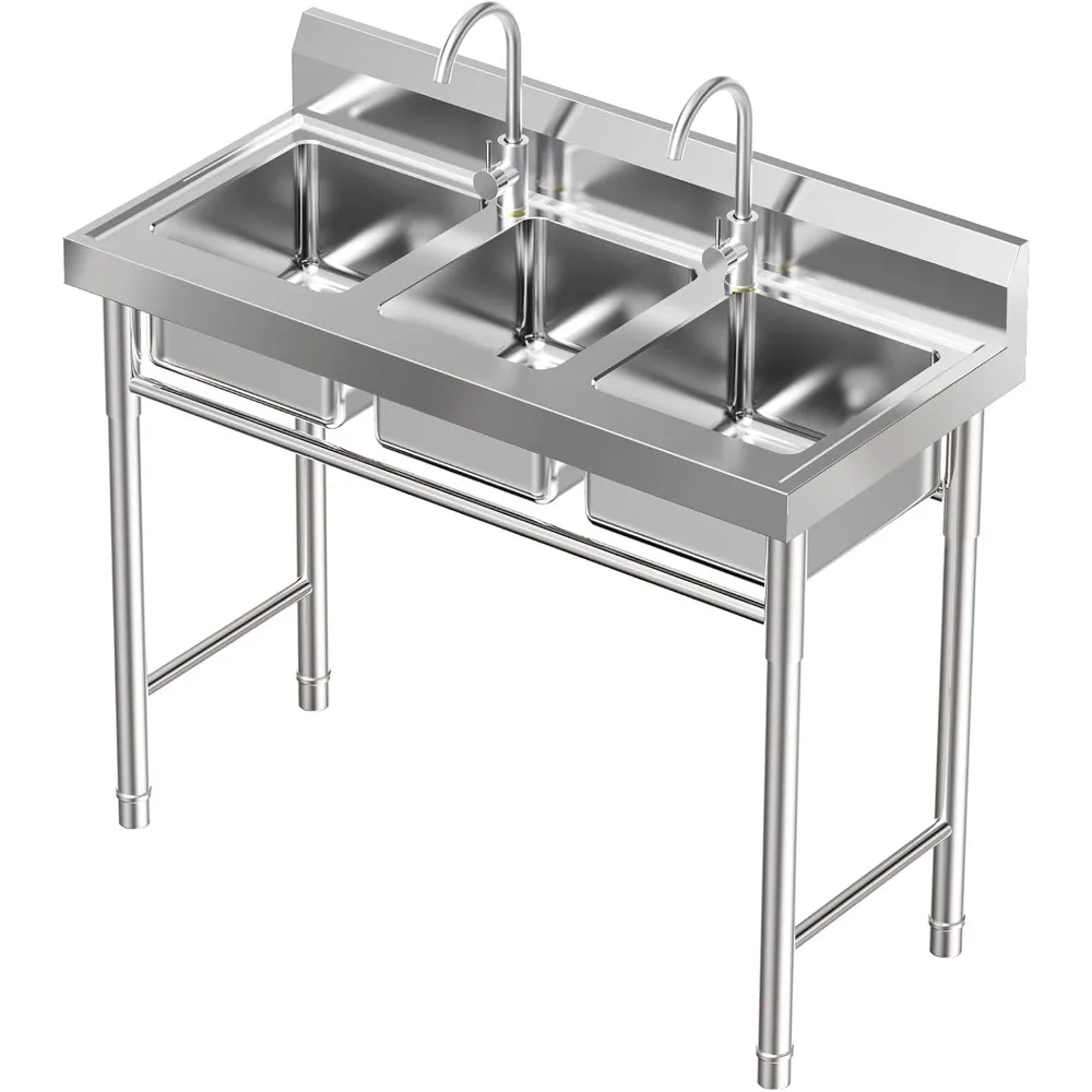 

Triple Basin Stainless Steel Kitchen Sink for Commercial Use in Restaurants, Bars, Food Trucks, and Coffee Shops