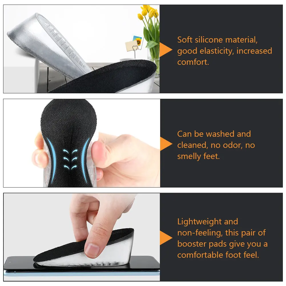 Invisible Height Increasing Insoles – Silicone, Shock Absorbing, Breathable, Sweat Absorbing, Non-Slip, Wear Resistant