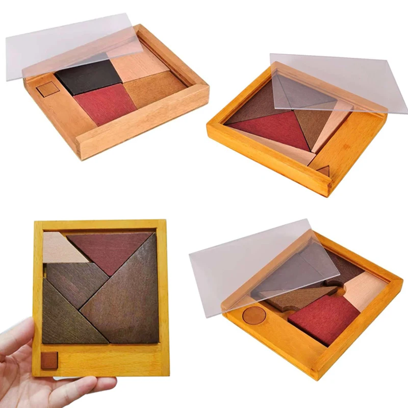 Wooden Brain Teaser Classic IQ Unique Tangram Puzzles for Adults Kids Problem Solving Educational Toys Intellectual Gifts