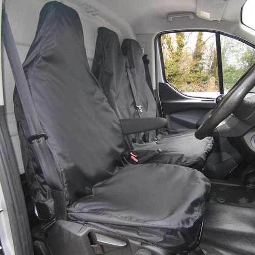 Fundas de asiento resistentes al agua a medida para Ford Transit Custom Van 2013 en adelante | Conductor y juego doble, negro