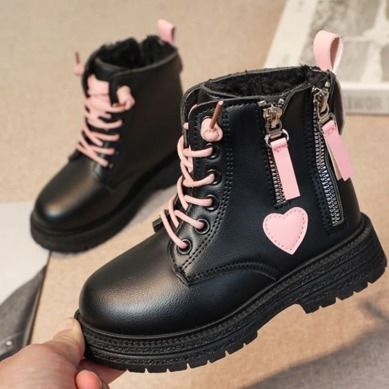 

Kids Britannic Style Leather Ankle Boots 2026 Autumn Winter New Soft Sole Cotton Lining Trendy Kids Boots