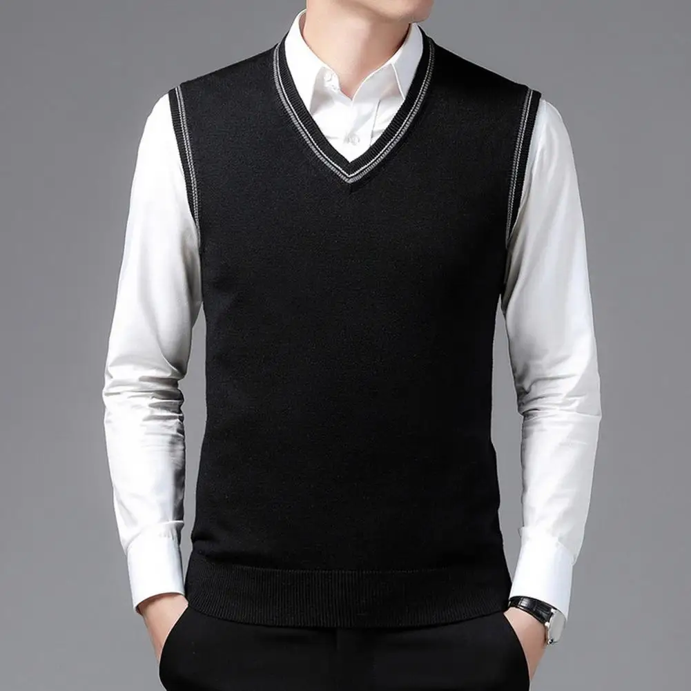 Color-blocking V-neck Vest Color-blocked Neckline Sweater Elegant Men's V Neck Sleeveless Sweater Vest for Fall Winter Business