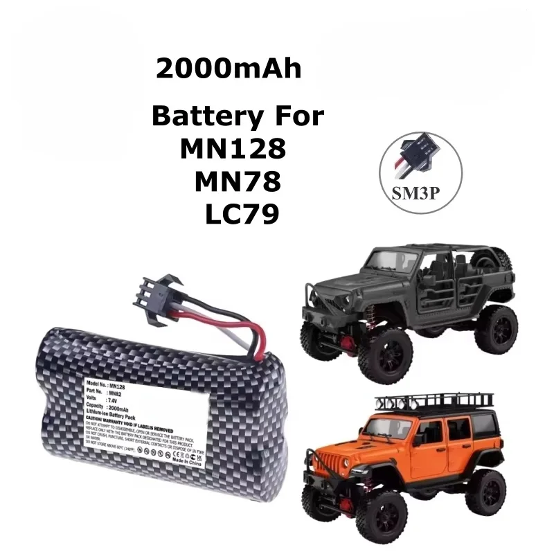 7.4V 2000mAh Battery MN82 Charger SM3P For MN128 MN78 LC79 Gesture Watch RC Twist Stunt Car