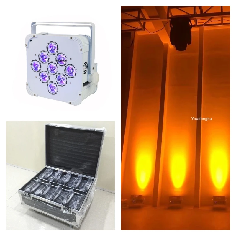 

10pcs with flycase Phone Wifi Remote Control Battery Powered par led 9x18w rgbwa uv 6in1 wireless Led Par stage wedding Lights